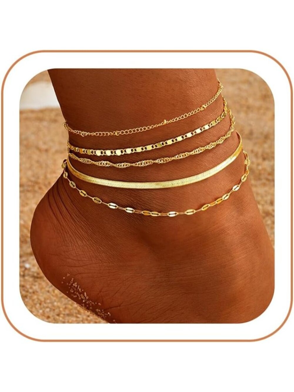 Women's 14k Gold Plated 3 Waterproof Cuban Link Chain Layered Anklet Bracelets
